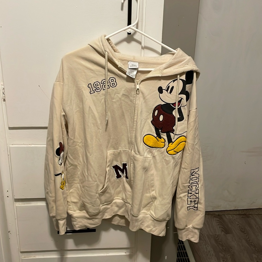 Disney MICKEY MOUSE 🐭 Women’s Size XXL Ivory Zip Up Hoodie.